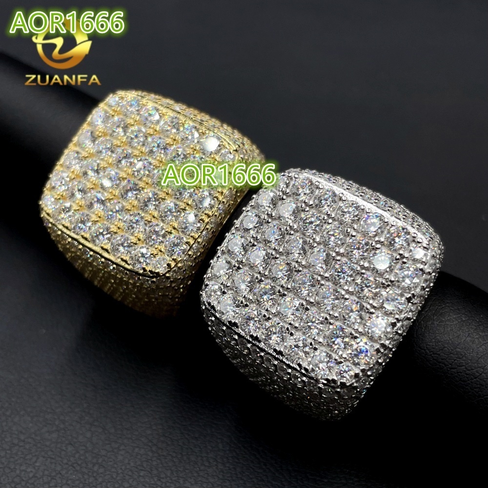 Pass Diamond Tester Fine Jewelry Iced Out Real 925 Sterling Silver 14K Gold Plated Hip Hop Men Wedding Square Moissanite Ring