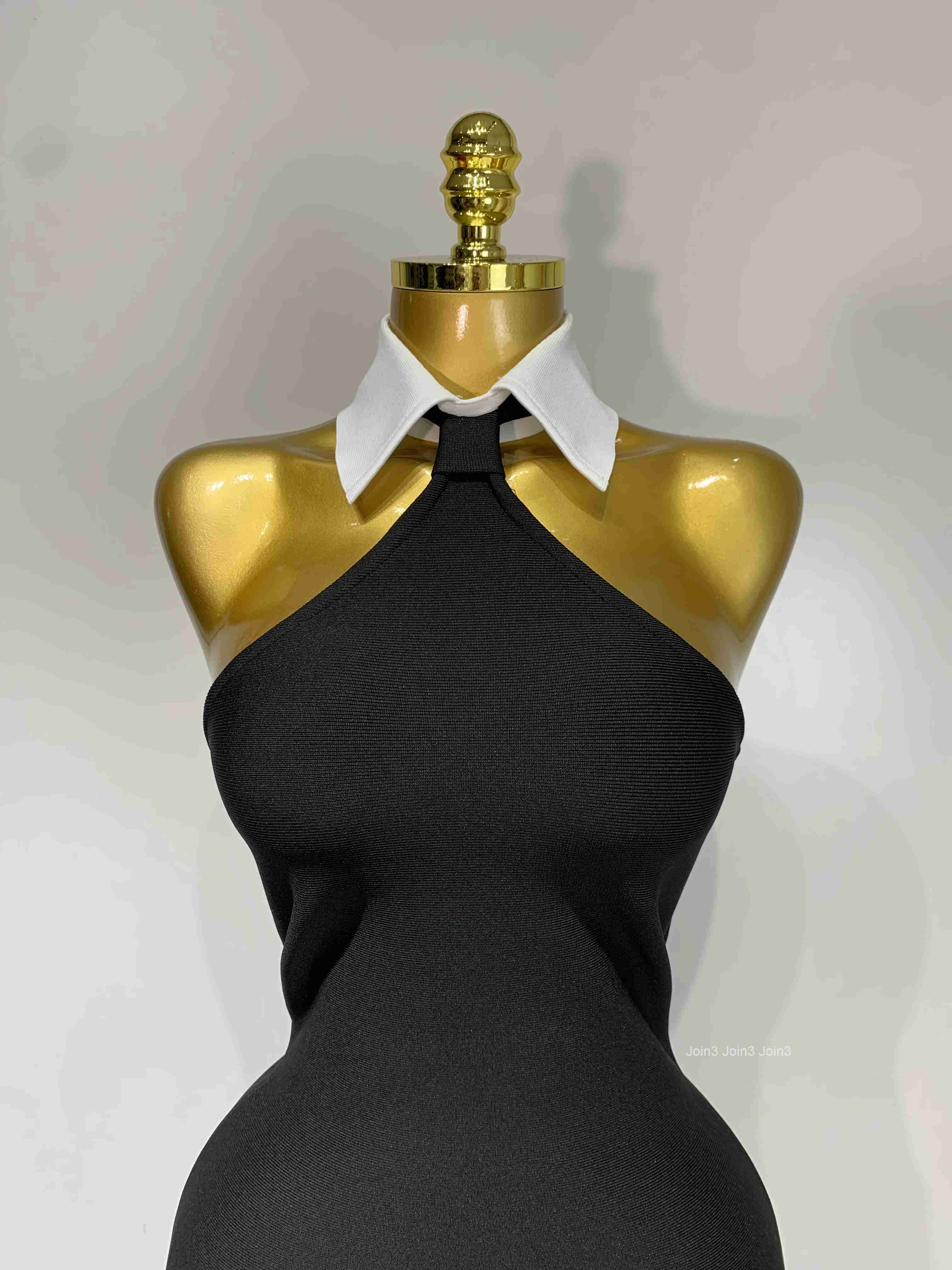 Women Sexy Backless White Shirt Collar Black Mini Bodycon Bandage Dress Elegant Evening Club Party Luxury Birthday Dresses