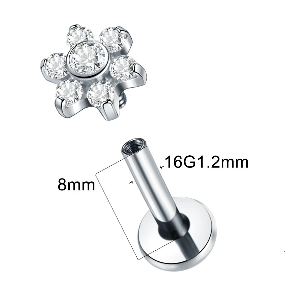 1Pc G23 Labret Ear Tragus Earring Stud Internally Threaded Zircon Lip Rings Cartilage Helix Piercing Body Jewelry 16G 250805