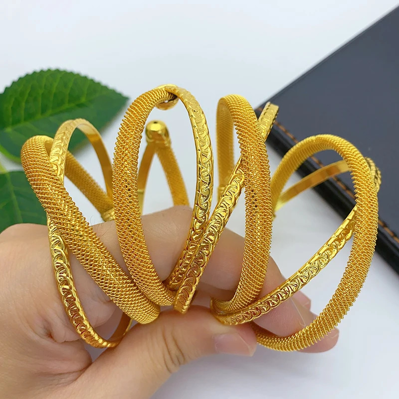 Dubai Indian Gold Color Cuff Bangles For Women 24K Gold Plated African Bracelets Charm Wedding Ethiopian Hand Jewelry 250805
