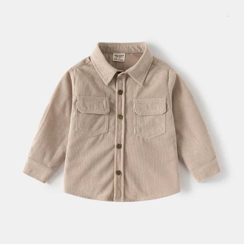 CHIldrens Solid-color Turn-down Collar Shirt New Spring Boys Long-leeve Corduroy Shirt Boys Blouse X250806