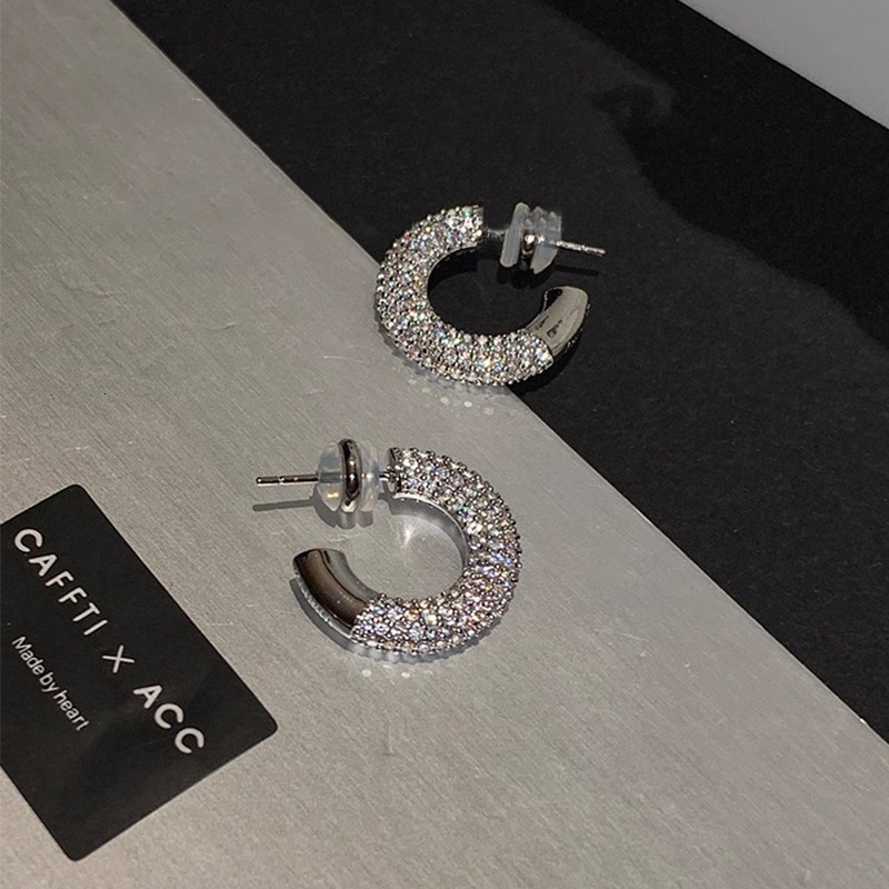 Sterling Sier Needle Style Simple C-shaped for Women Exquisite Micro-inlaid 5A Grade Zirconia Stud Earrings Real Gold Plated Ear Jewelry