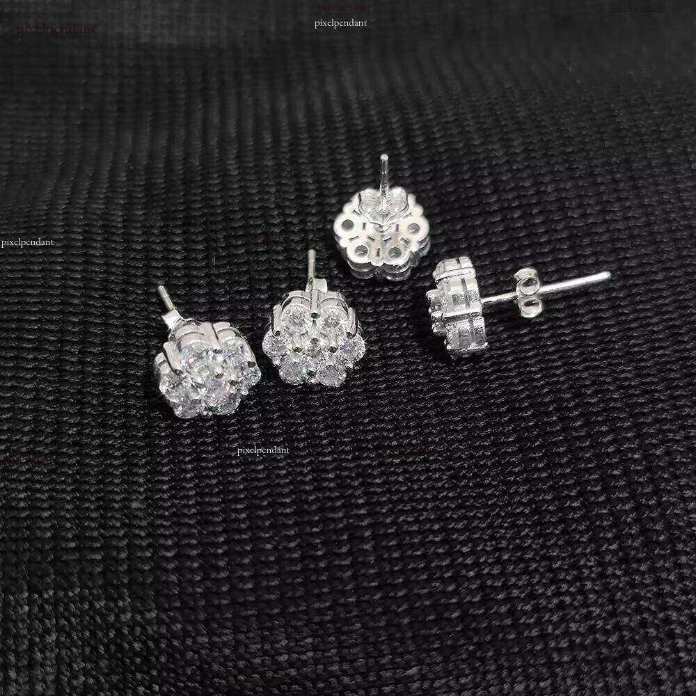 High Quality Moissanite Iced Out Fine Jewelry fashion Flower Stud Earrings for Women