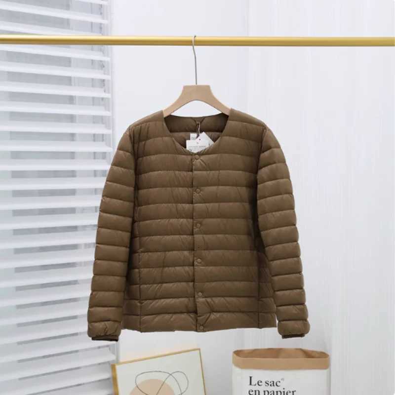 Autumn and Winter Mens New 2025 White Duck Down Jacket Korean Casual Round Neck Variable V-Neck Two-Wearing Warm Jacket for Men W250806