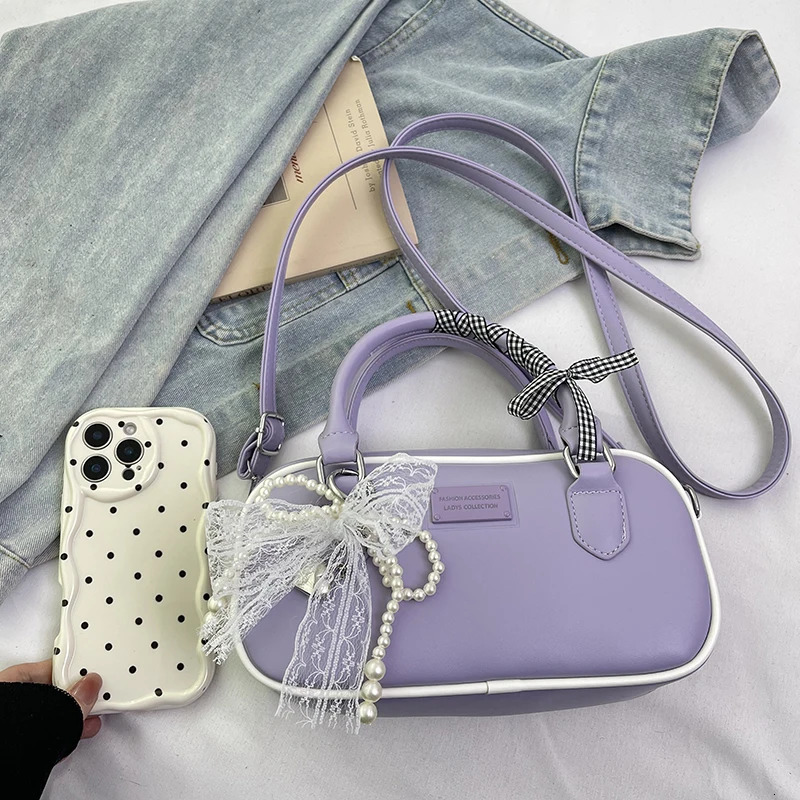 Spring And Summer Women Bag Korean Style Fashion Small Handbag Boston Versatile Commute Crossbody Purple 250805