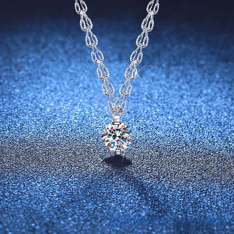 Phoenix Tail Pendant S Sterling Sier Necklace Simple Korean Style Four-Prong Single Dia 2 ct Moissanite