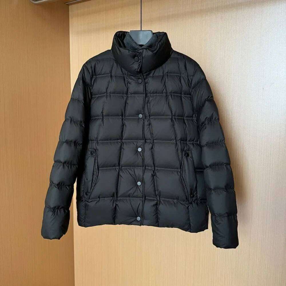 Designer Clothing 2025 Women New Autumn Winter Fluffy Jacket Stand Collar Short Ultralight White Duck Down Coat Lady Casual Warm Parka