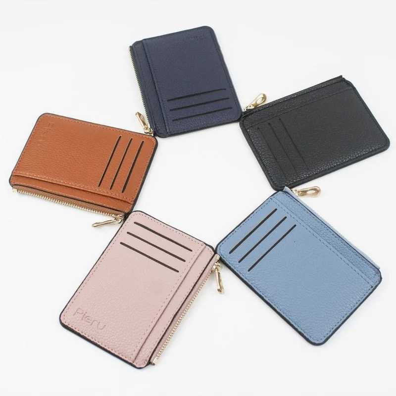 Slim Wallet Purse PU Leather Women Men Card Holder Unisex Zipper Business Card Case Credit Mini Bank Cards Holder Gift WalletXJ250806