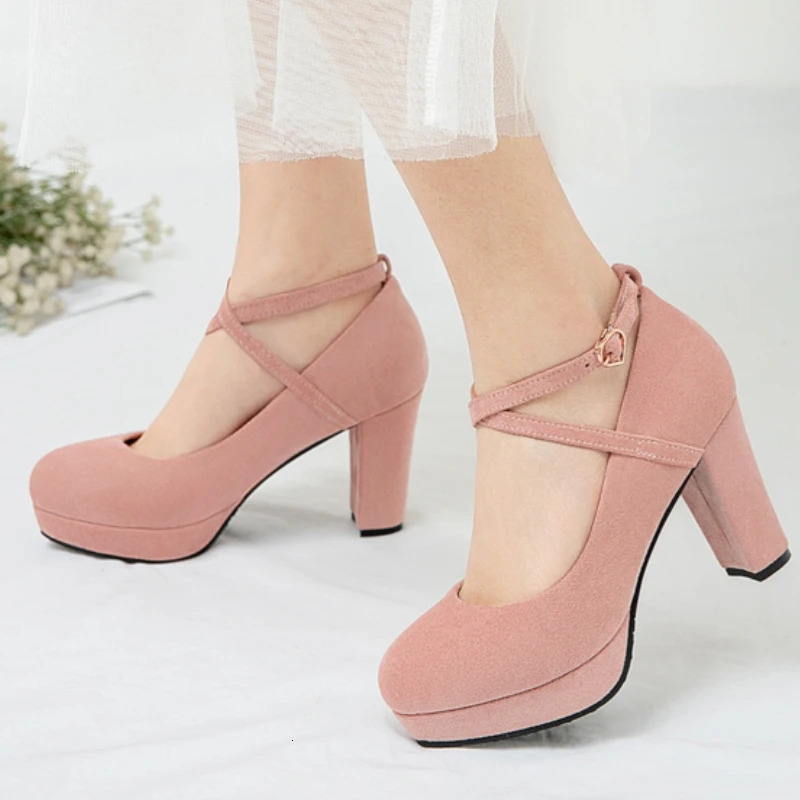 Womens Pink High Heels Mary Jane Shoes Dress Pumps Strap Black Nude Heeled Party Wedding Office Shoes Female Big Size 45 48 250731