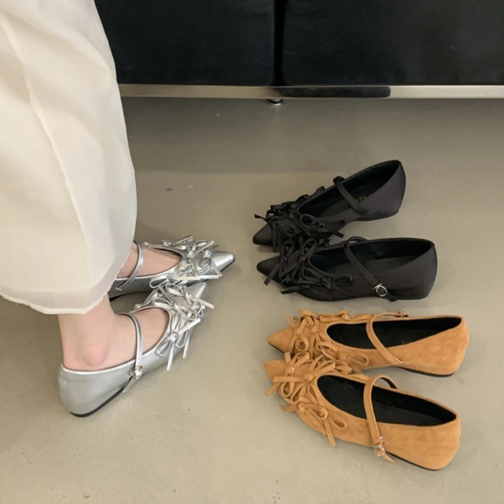 Women Fashion Bowknot Flats Comfort Pointed Toe Dress Mary Jane Shoes with adjustable Buckle Strap for Walking Daily Life 250731