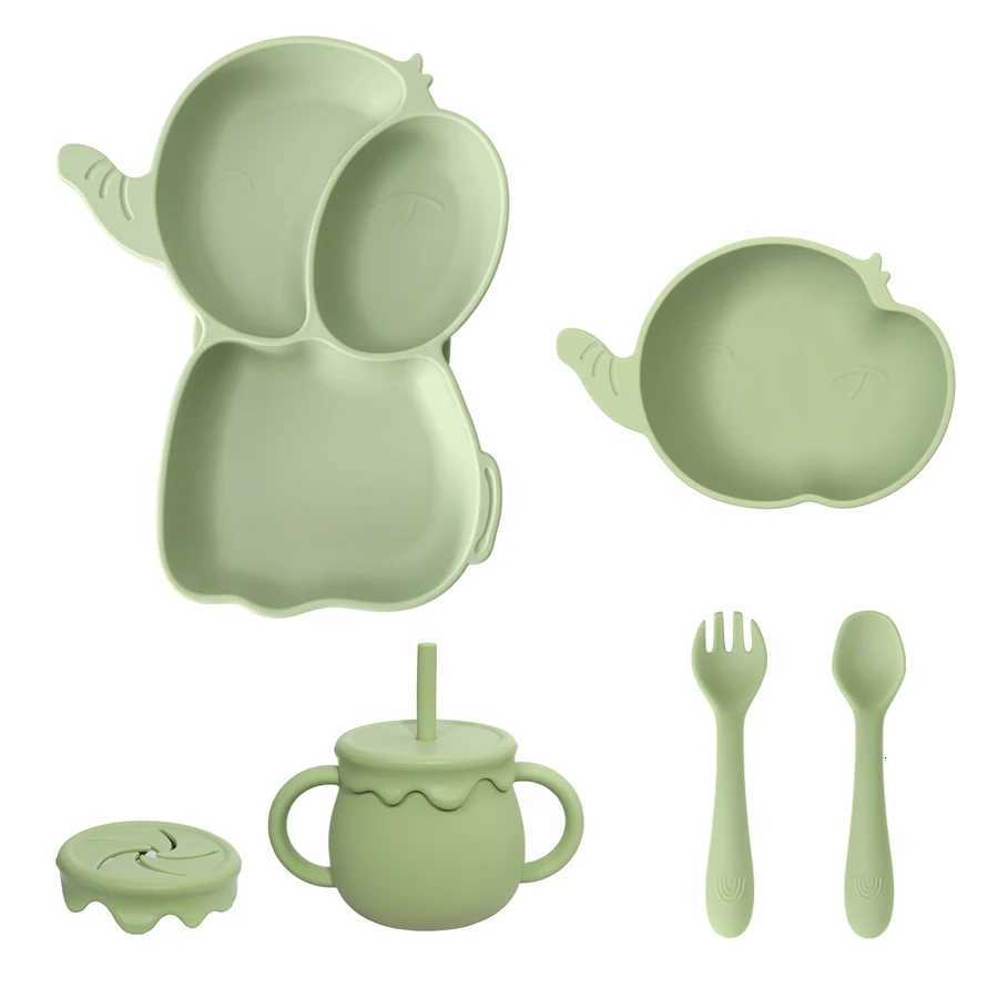 4/5/6 PCS BPA Free Baby Bibs Cartoon Elephant Bowls Plates Spoons Fork Sets Baby Cup Dinner Dishes Feeding Baby Stuff X250806