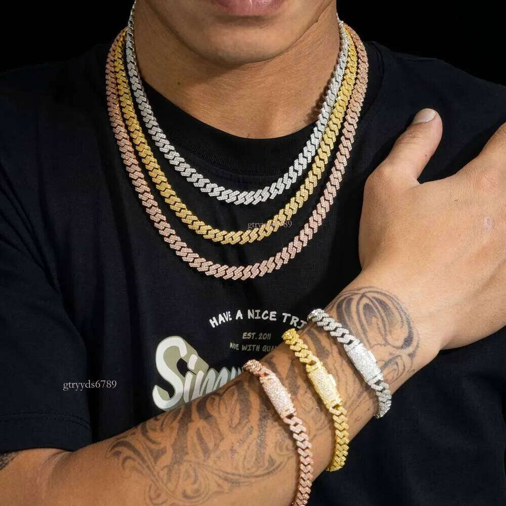 Designer necklace High designer necklacependant necklaces hip hop style 8mm width 2 rows sier iced out dia bracelet moissanite cuban link chain
