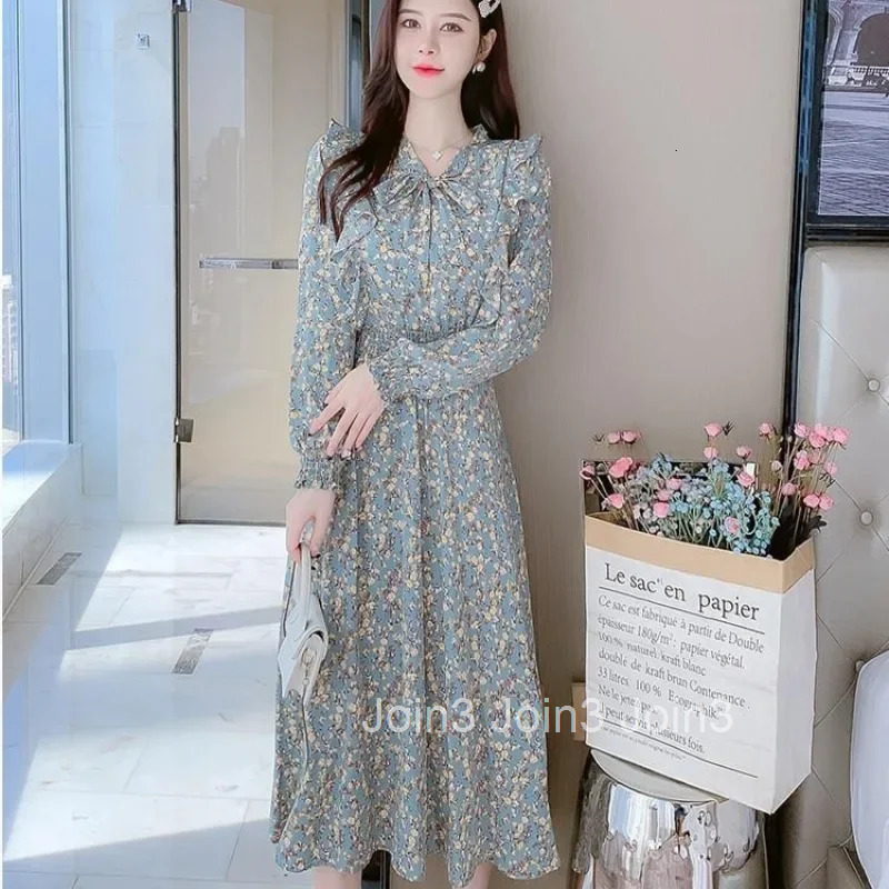 Floral Female Dress Ruffle Womens Long Sleeve Dresses Spring Autumn Hot Designer One-piece Elegant and Beautiful A Line X