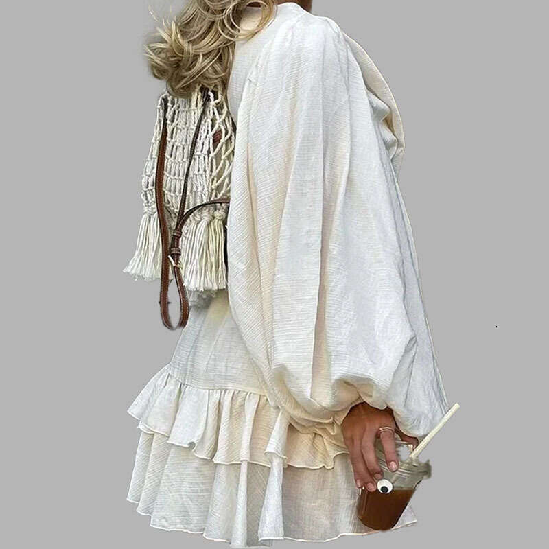 Spring Fashion New Casual Elegant Solid Color Ruffle Long Sleeve Dress B5