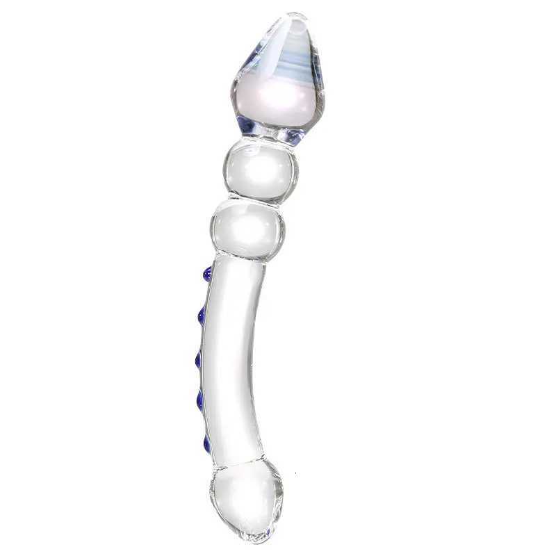 Double Ended Crystal White Pyrex Glass Dildo Artificial Penis Granule Spiral G Spot Massager Adult Toys Sex Toys for Women Gay XJ250806