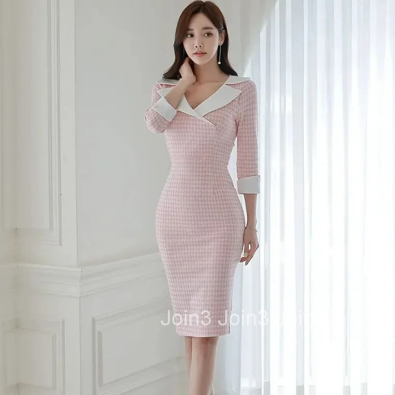 Slimming V-neck Korean Style Plaid Dress Fashionable Elegant Ladys Dress Cross-Border Womens Clothing New Arrival