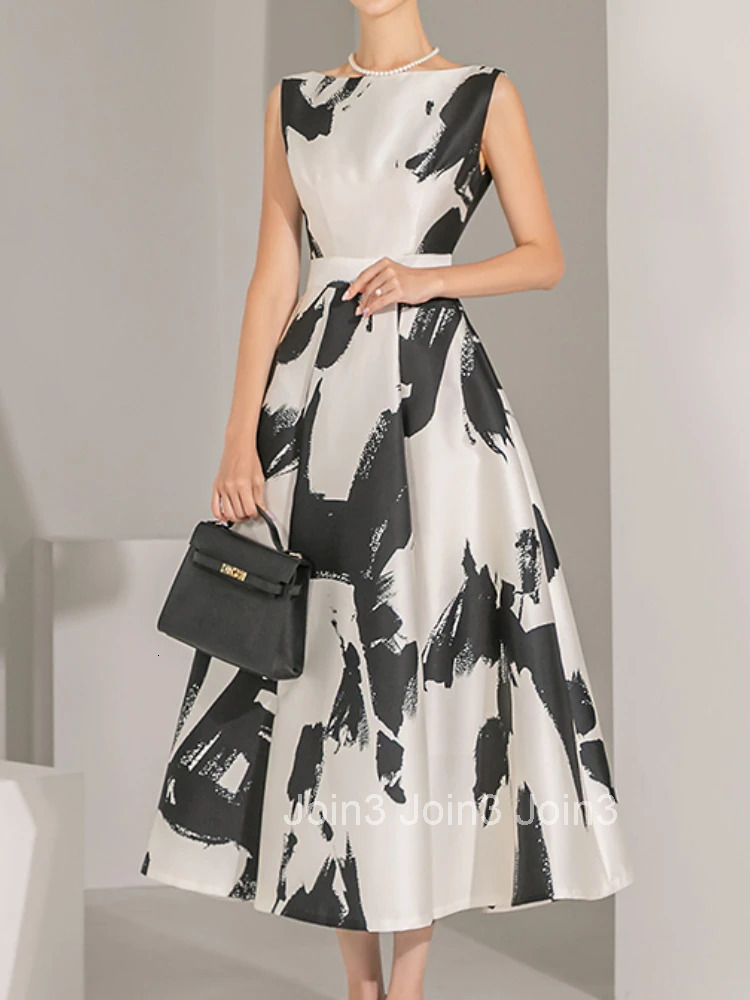 New Summer Casual Elegant Print Midi Party Dress Women Sleeveless Vintage A-Line Beach Maxi Retro Sundress Female Vestidos