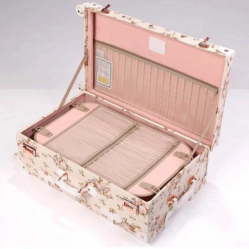 Retro Luggage Cute Cherry Blossom Pink Trolley Case Silent Spinner Wheel 20 inch Travel Cabin Suitcase 22/24/26/28 inch Set W250805