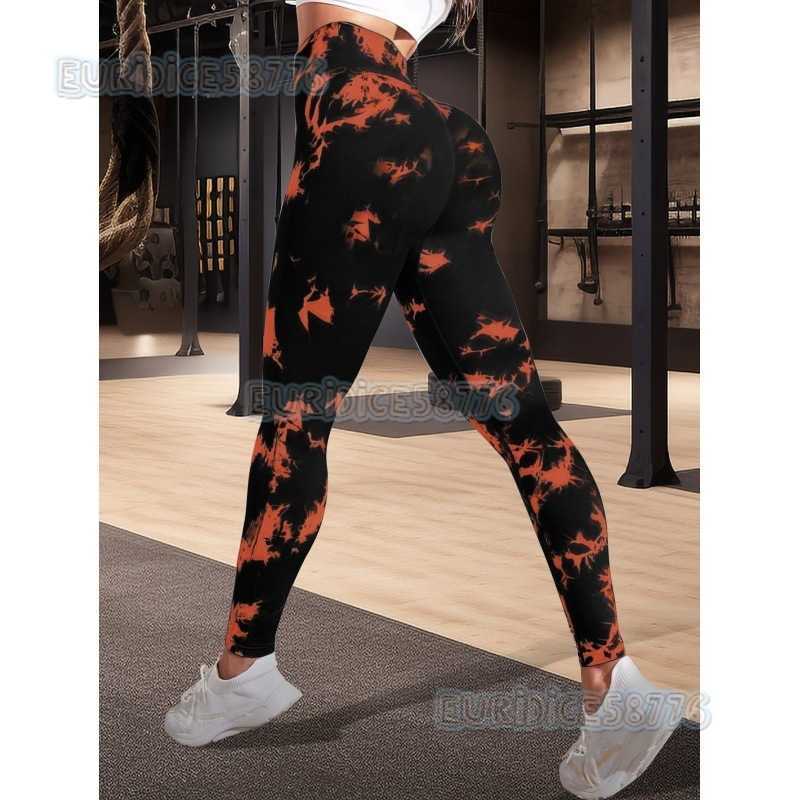 New Tie-dye Floral Yoga Pants Sweat-absorbing High-waist Tummy Control Tight-fitting Hip-lifting Fitness Pants Running Sports Pants H250806