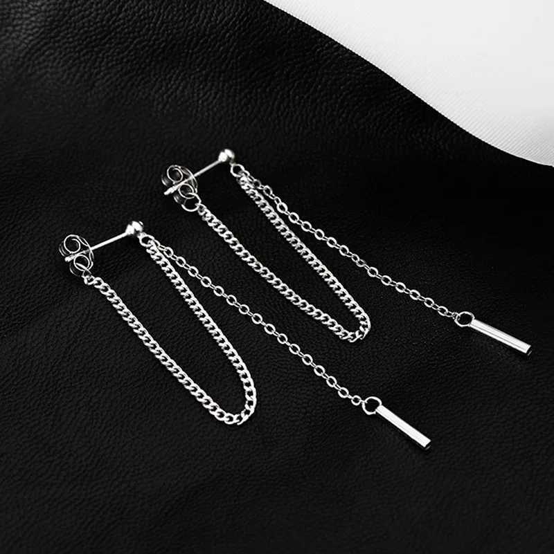 New Punk Silver Color Pop Simple Metal Long Chain Tassels Drop Earrings For Women Geometric Cool Fashion Creative Jewelry Y250805