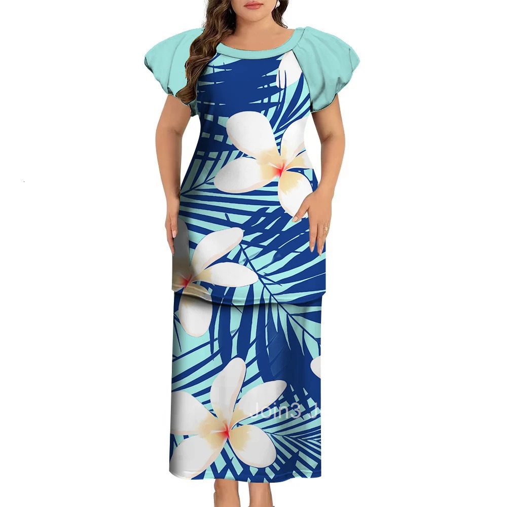Samoa Club Ladies Puletasi Polynesian Ladies Custom Vintage Print Long Dress Soft Fabric Summer New Elegant WomenS Wear