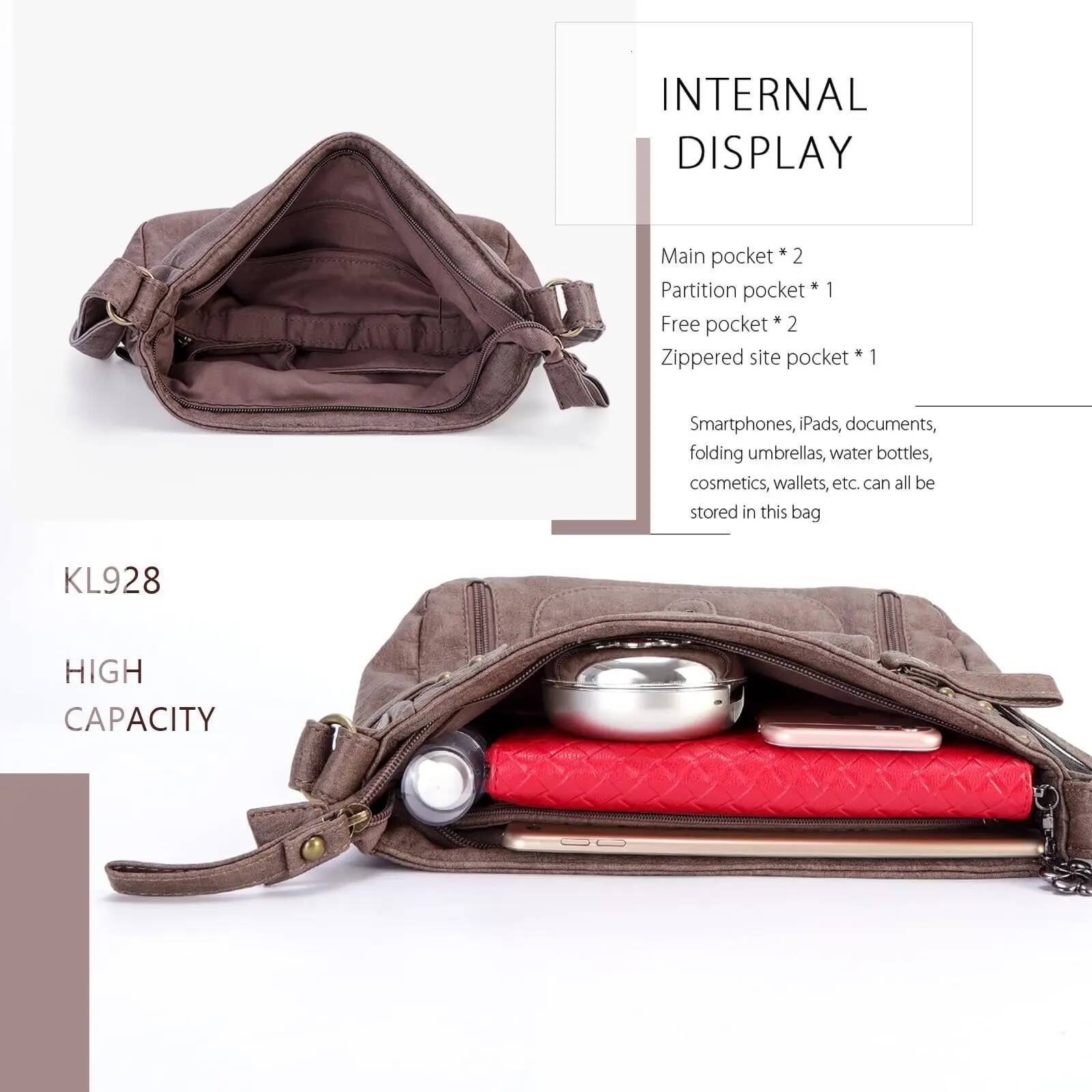 KL928 Crossbody Bags for Women, Multi Pocket Shoulder Bags, Medium PU Leather Cross Body Purses
