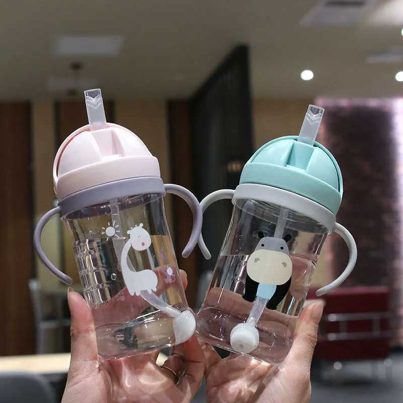 350ml Kids Drinking Cup Feeding Bottle With Straw Gravity Ball Wide Caliber Bottle X250806