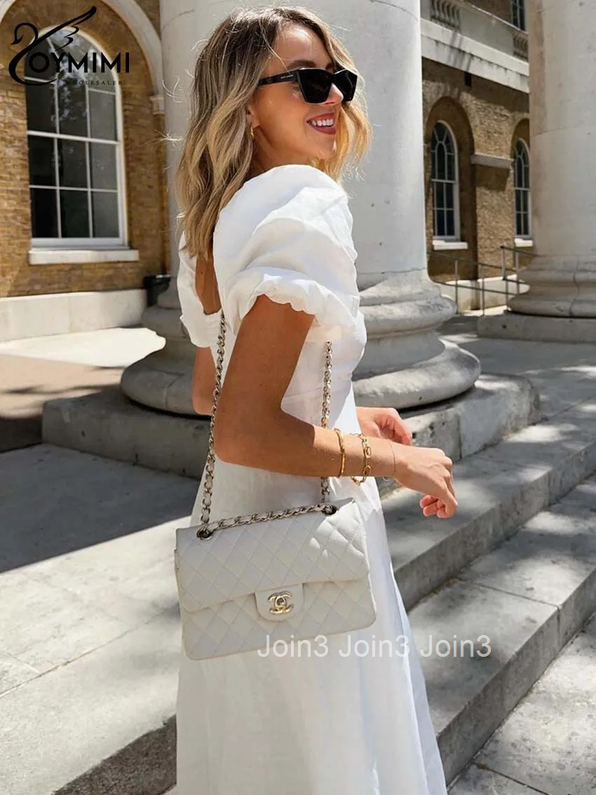 Fashion White Cotton Womens Dresses Elegant Short Sleeve V-Neck Hollow Out Dresses Autumn High Waisted Mid-Calf Dress