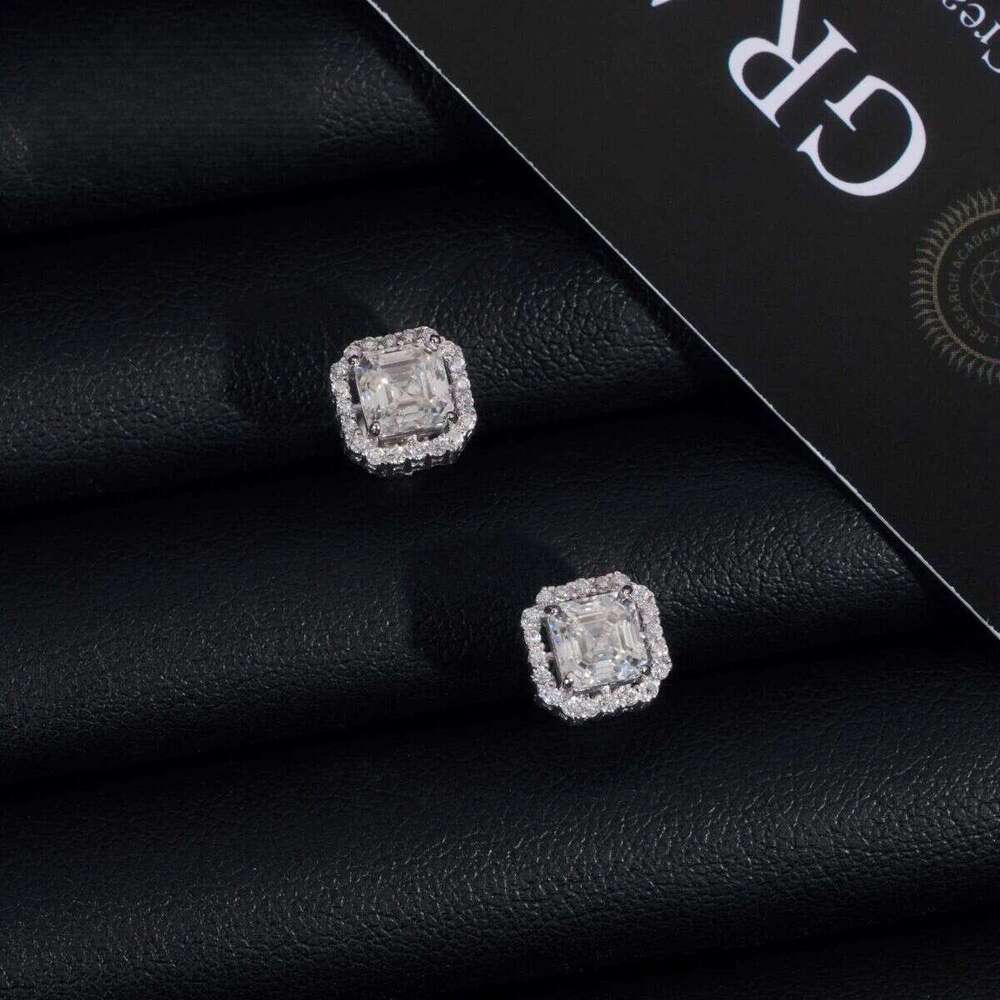 New Stocks Men Women D Color VVS Asscher Cut Moissanite Stud Fashion Jewelry Sier Hip Hop Earrings