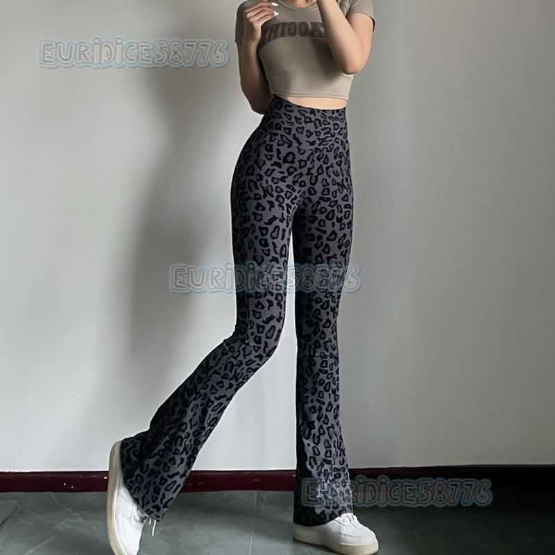 Extended Leopard Print Yoga Pants Breathable Leg-lengthening Flared Pants High-waisted Sports Pilates Floor-length Tight Pants H250806