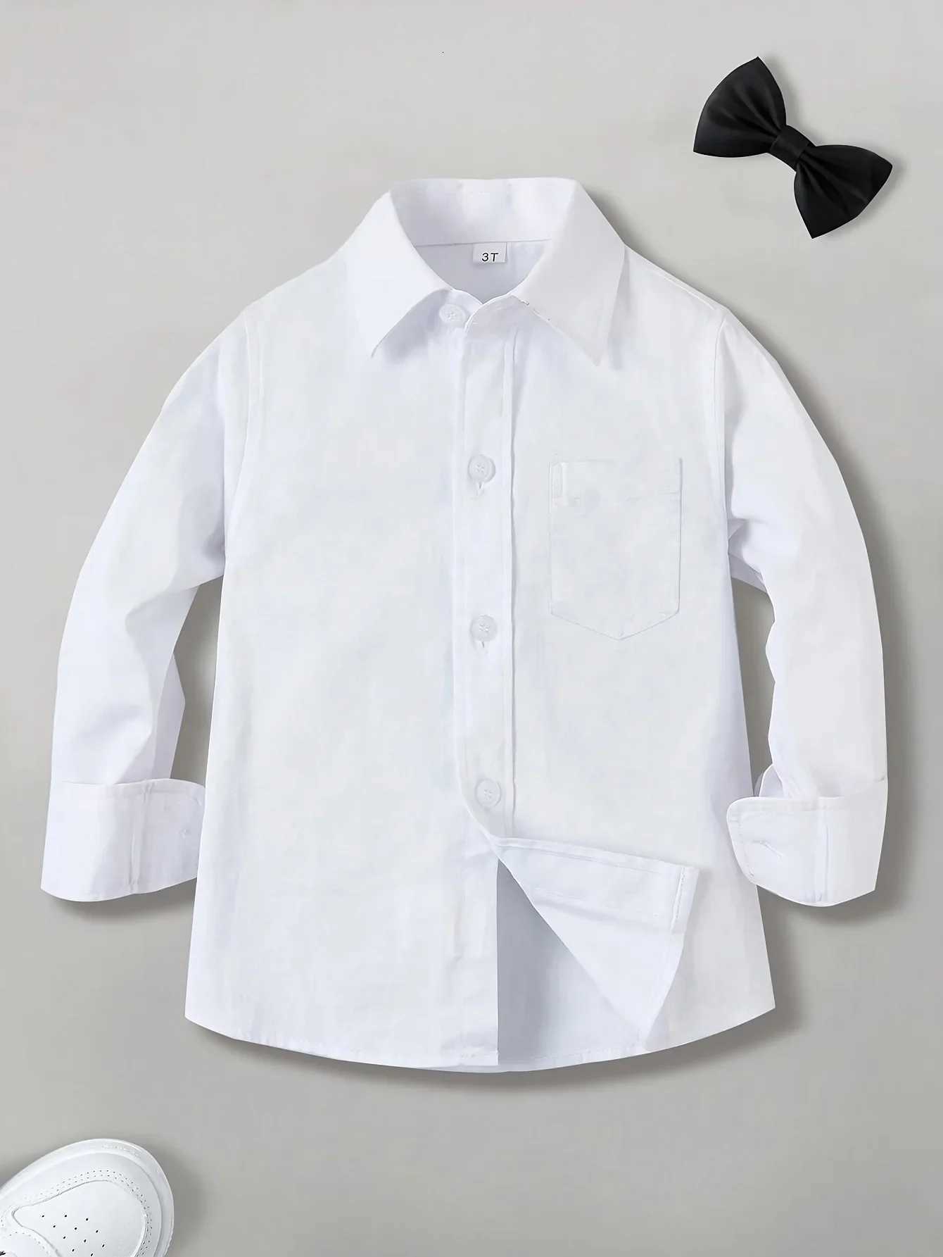 Boys Shirt Complimentary Bow Tie Long Sleeve Single Breasted Casual Comfortable Teens Shirt Wedding Birthday Party Size 2-16Y X250806