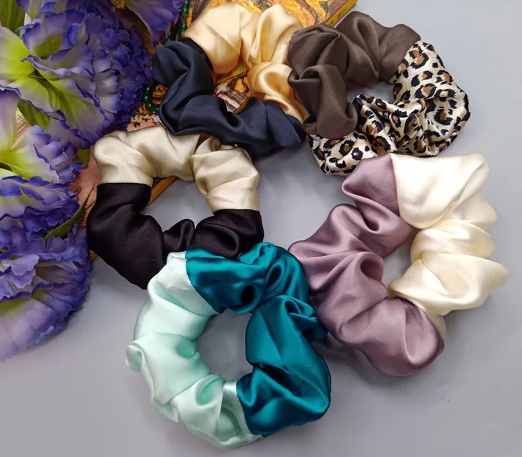 100% pure silk hair band Double color Scrunchies Women Fashion Elegant hair rope lady head flower 250730