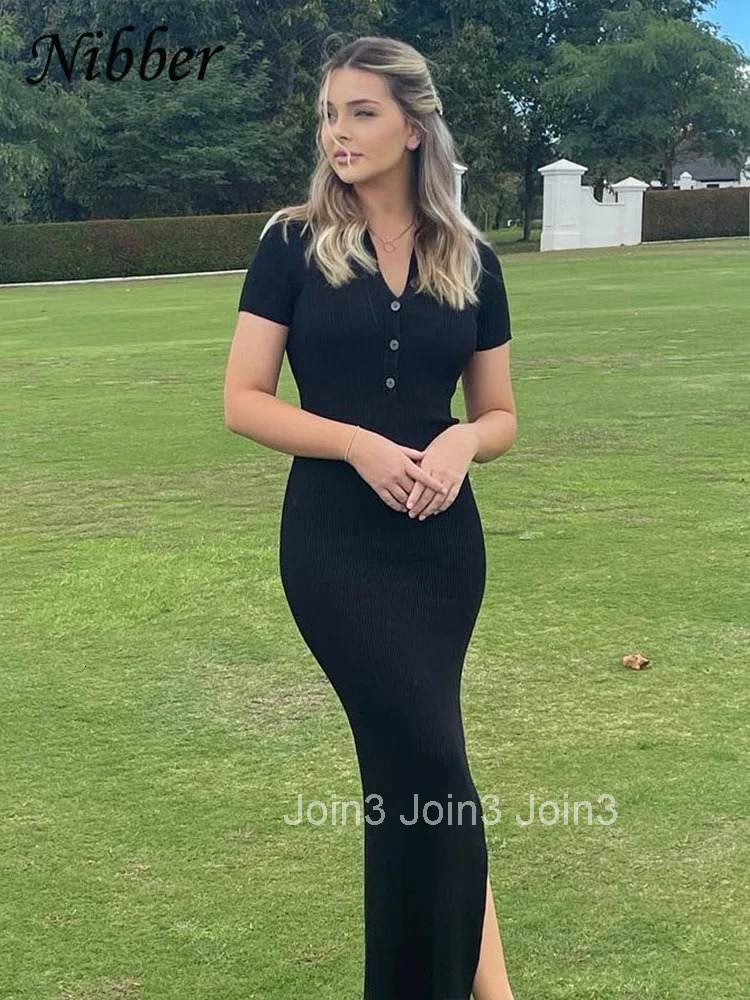 Solid Color Maxi Dress Summer Clothes For Women Elegent Middle collar Single-breasted Dresses Streetwear Party Travel