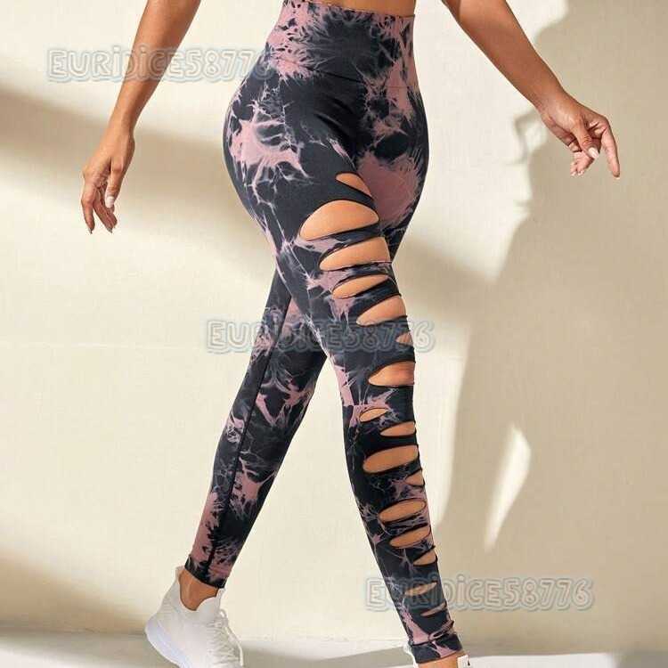Hollow Tie-dye Yoga Pants High-waist Butt-lifting Fitness Pants Running Pants Yoga Wear Womens Long Pants H250806