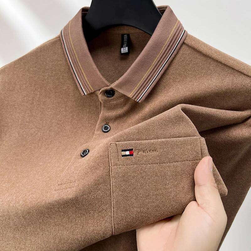 High quality long sleeve men's polo shirt autumn new style pocket embroidery high-end design clothing comfortable casual T-shirt