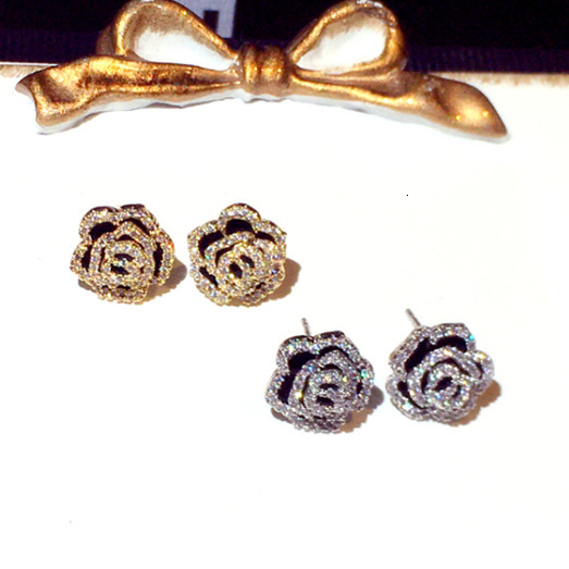 Free Shipping Designer Luxury Jewelry New Fashion Design Silver Needle Earrings Super Beautiful Zircon Rose Flower Elegant Ear Accessories