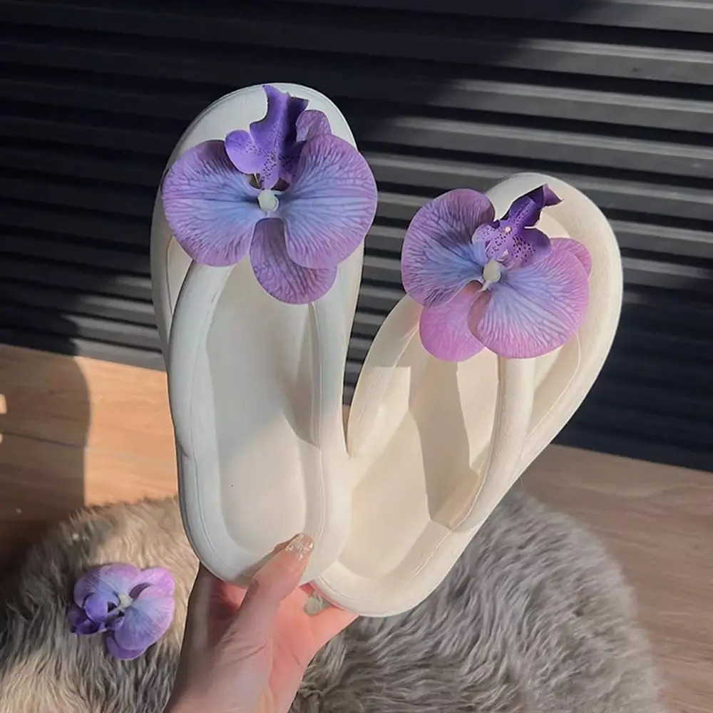 EVA Flip Flops Anti-Slip Summer Herringbone Slippers Butterfly Orchid Beach Shoes Summer 250731