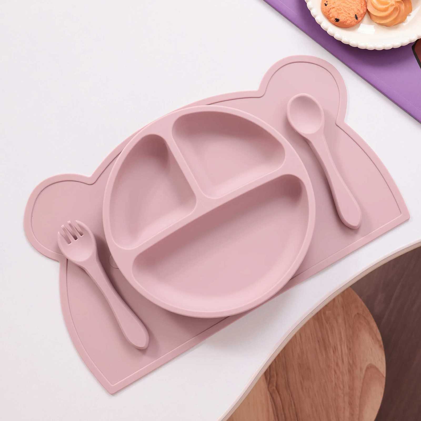 4PCS Silicone Complementary Feeding Baby Set Baby Food Dishes Plate Training Fork Spoon Tableware Placemat Baby Newborn Items X250806