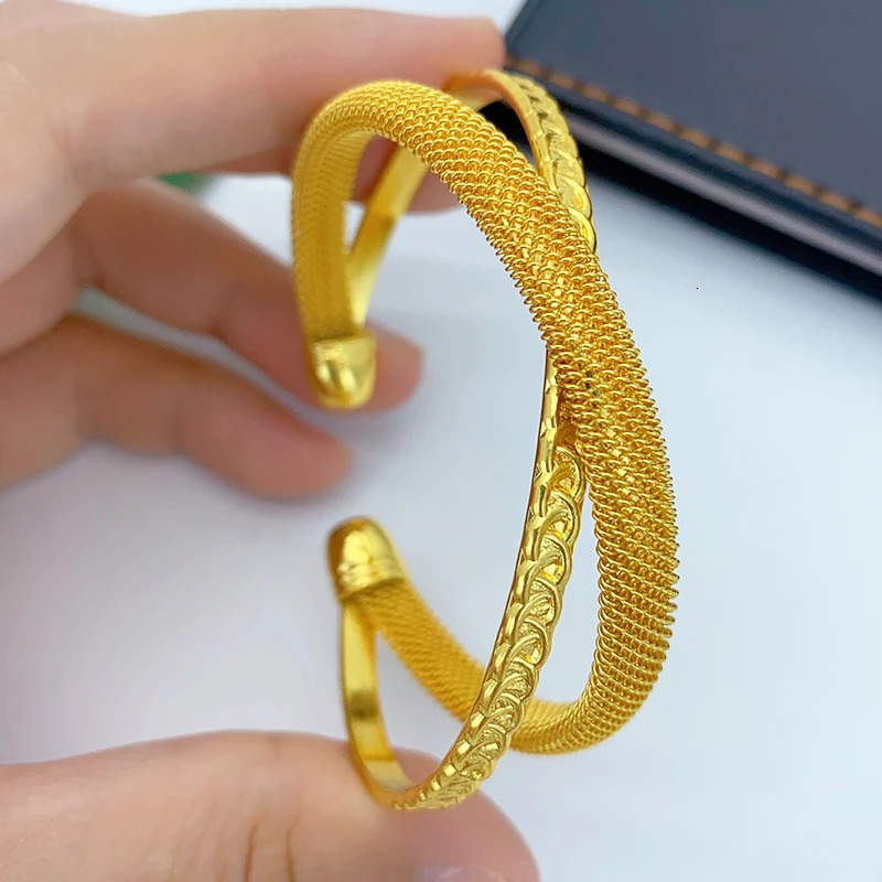 Dubai Indian Gold Color Cuff Bangles For Women 24K Gold Plated African Bracelets Charm Wedding Ethiopian Hand Jewelry 250805