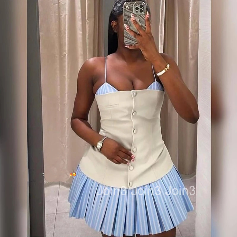 Dress Womens New Dresses Summer Chic Patchwork Sling Tube Top Slim Mini Elegant Holiday Women Dress Street Fashion Dresses