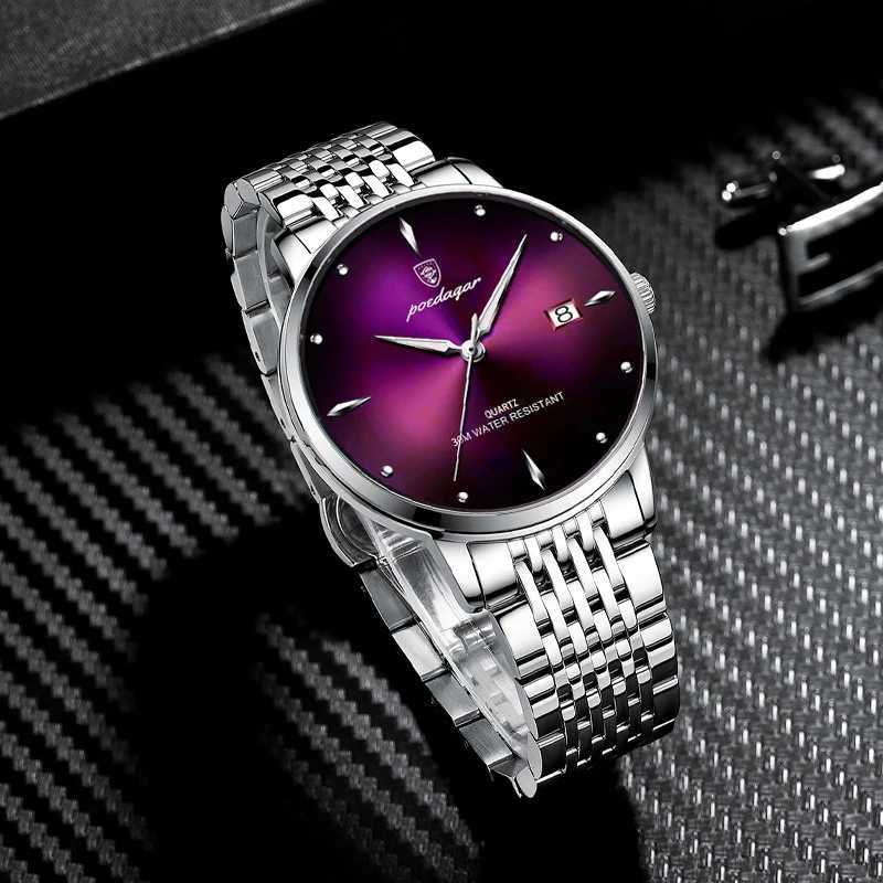 POEDAGAR Top Brand Luxury Men Waterproof Luminous Stainless Steel Ice Sport Quartz Clock Mens Date Business Wrist W250806
