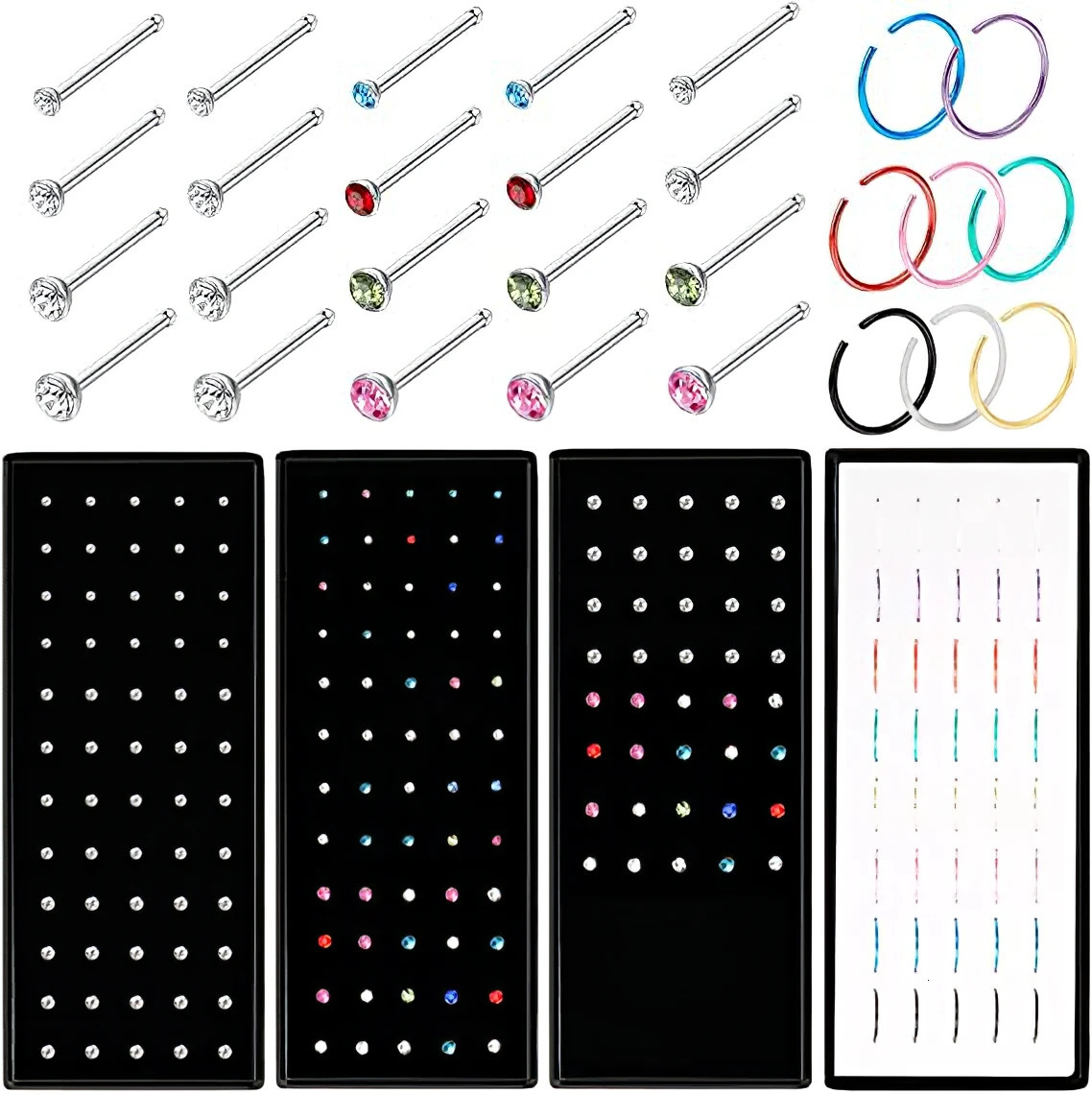40/60PC Set Fashion Crystal C Shape Nose Ring Stainless Steel Multicolor Bend Nose Stud for Women Aro Nariz Anneau Nez Piercing 250805