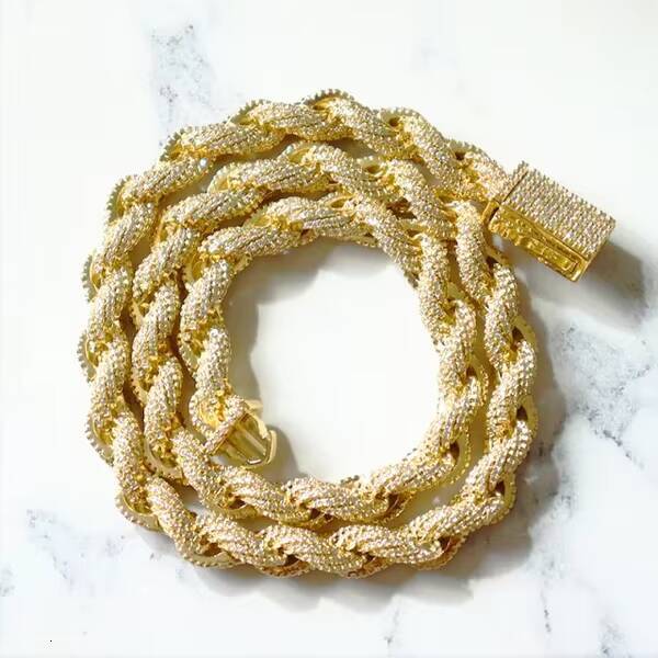 VVS Moissanite Diamond Iced Out Rope Chain Hip Hop Gold Plated Rope Chain Fashion Jewelry 8mm Silver 925 Rope Chain
