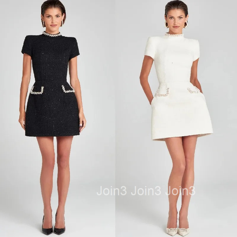 Elegant Women Beading Party Dress Y2K INS Sexy Office Lady Korean Short Sleeve O Neck High Waist Slim Fit Corset Mini Dress