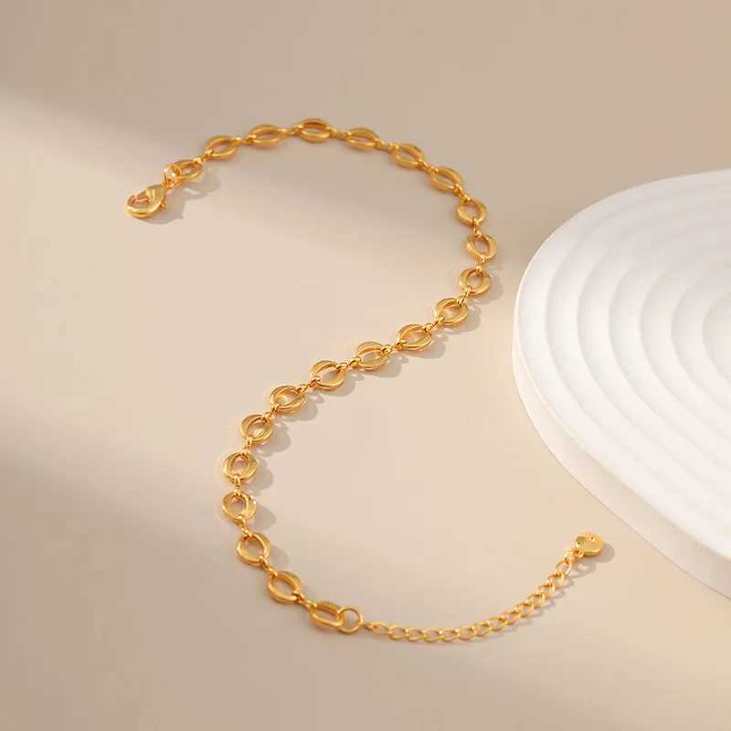 Copper Plated 18K Gold Round European And American Metal Texture O Chain Design Simple Chain Anklet Women Romantic Jewelry Y250805