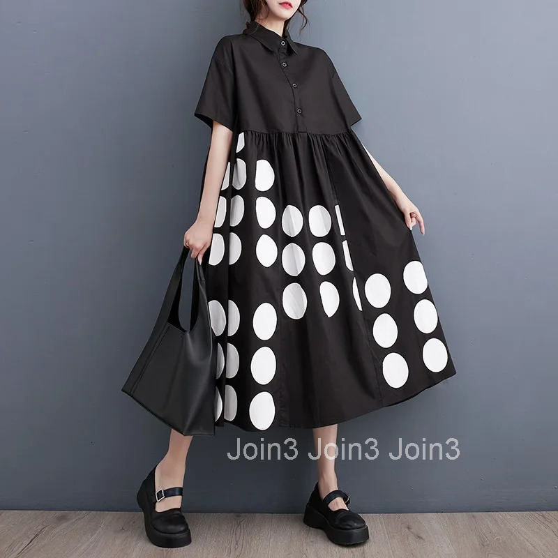 short sleeve oversized cotton vintage Polka Dot new in dresses for women casual loose long summer dress elegant clothing