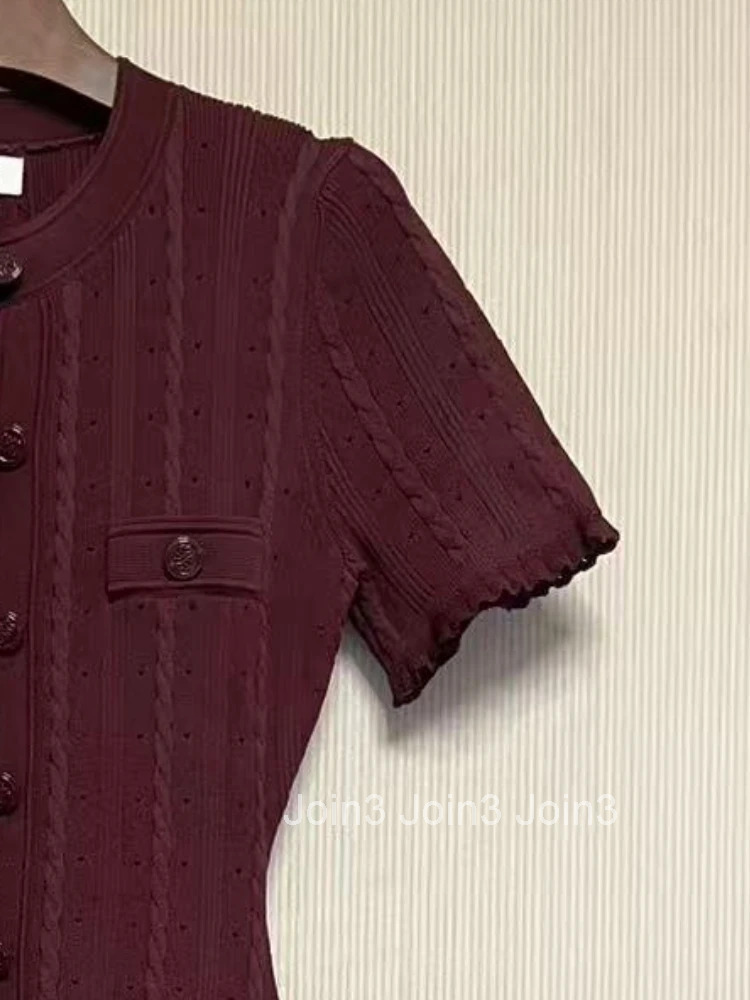 Popular Elegant New Solid Color Round Neck Dress Short Sleeved Long Knitted Dress for Women