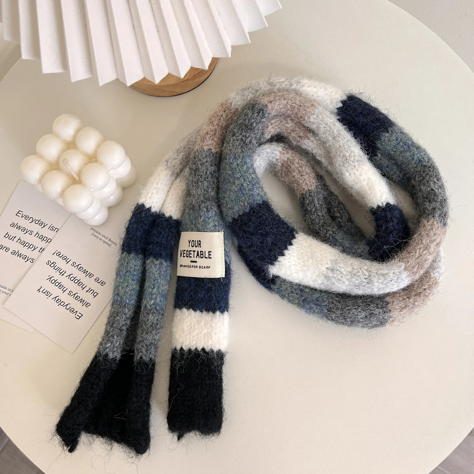 2025 Womens Thin Narrow Long Colorful Striped Scarf Autumn and Winter Girl All-Match Decorative Scarf 250806