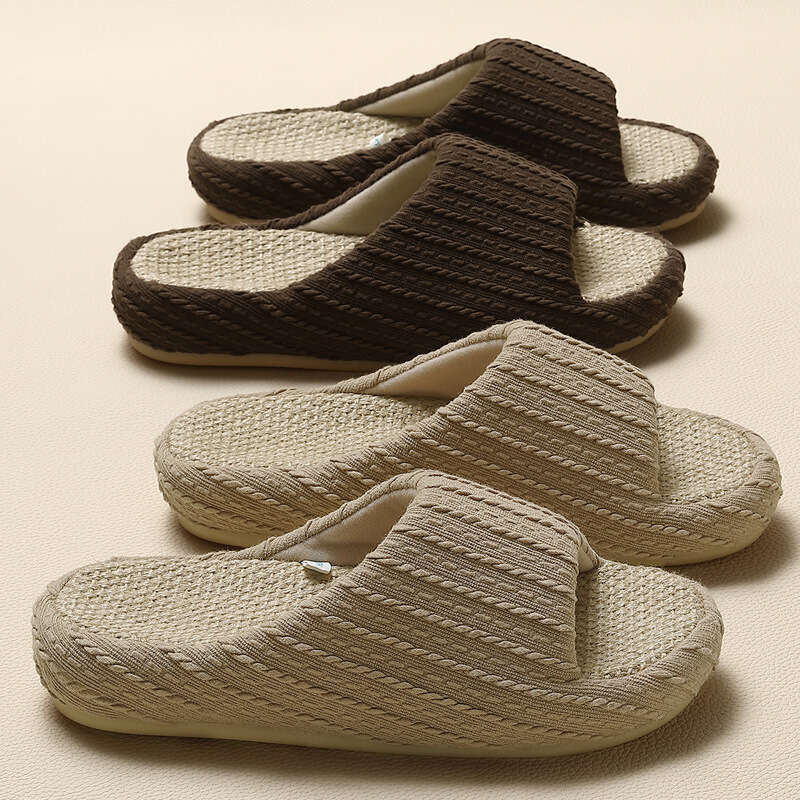 High-end Home Couple Women, All-Season Universal, Sweat-Absorbent, Breathable, Odor-Free Cotton Linen Slippers for Men
