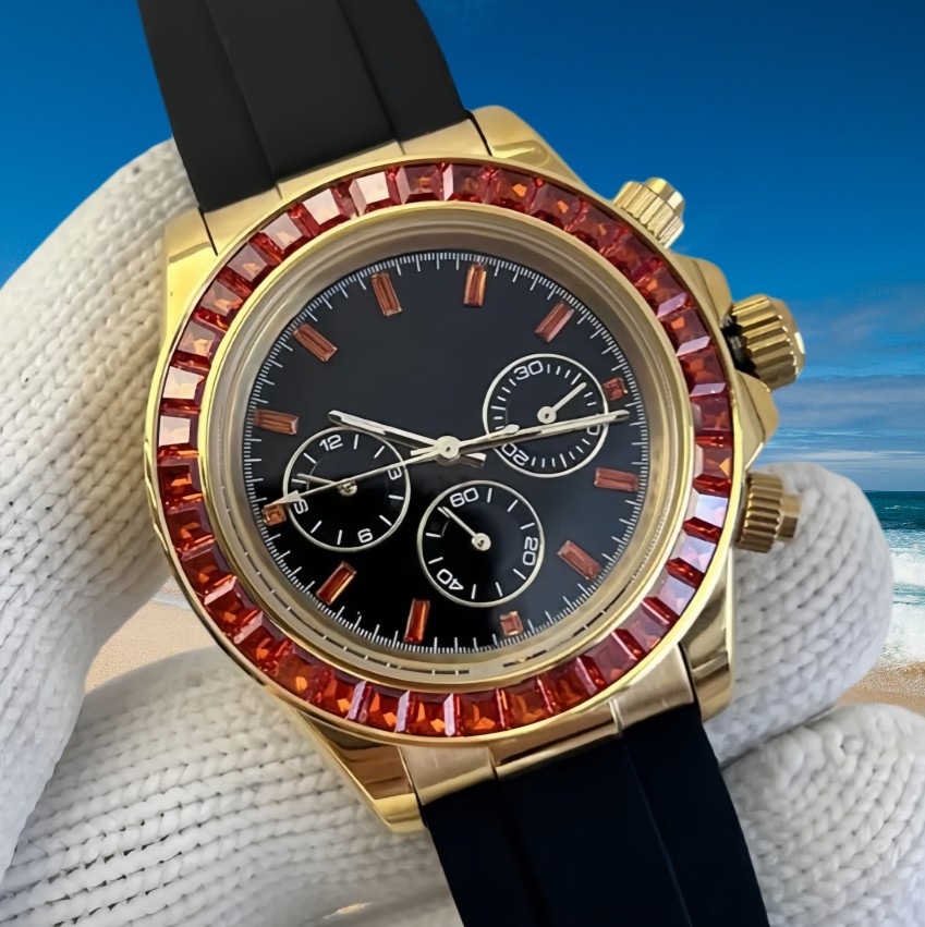 Luxury men's automatic mechanical watch design 40mm fashionable 2813 3a rubber strap all stainless steel dial black classic swimming night red diamond watches